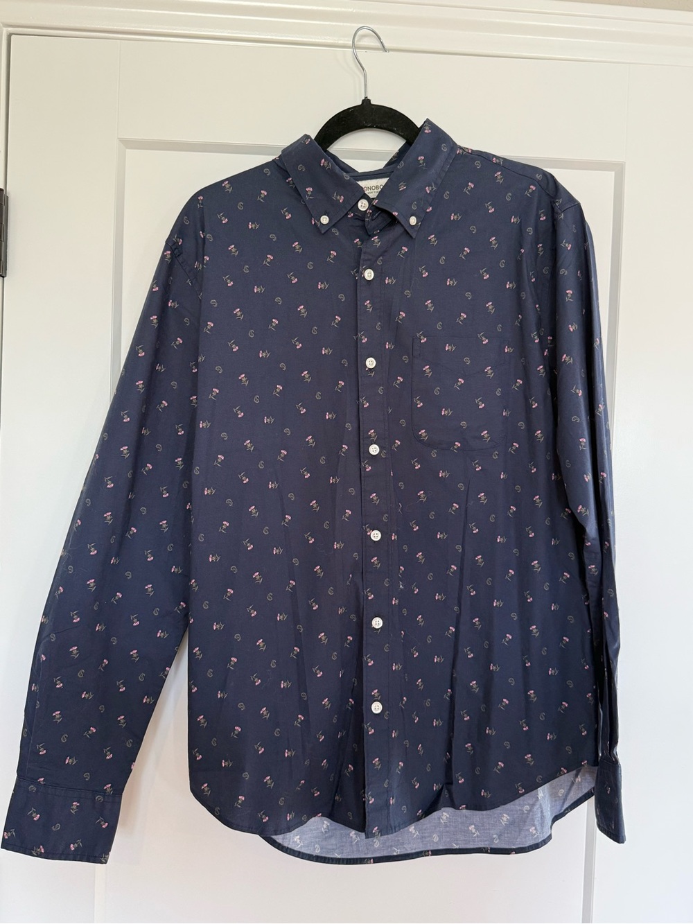 Bonobos Men’s Slim Fit Floral Button Down Shirt Navy Pink Size Large